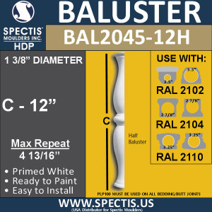 BAL2045-12H Spectis Urethane Railing Half Baluster 7/8" x 12"