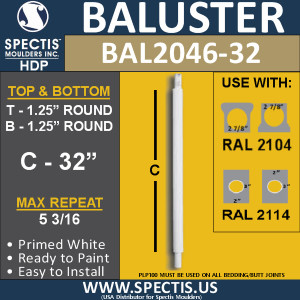 BAL2046-32 Spectis Urethane Round Baluster 1 1/4" x 32"