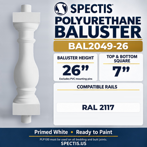 BAL2049-26 Spectis Polyurethane Baluster — 26″ H × 7″ Square; compatible rails: RAL 2117
