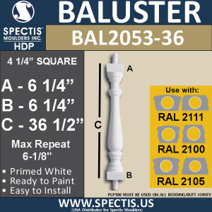 BAL2053-36 Spectis Urethane Railing Baluster 4 1/4" x 36 1/2"