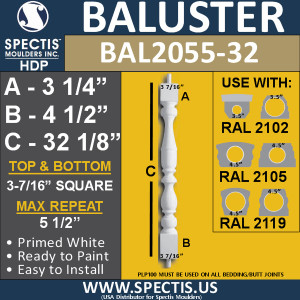 BAL2055-32 Spectis Urethane Railing Baluster 3 7/16" x 32 1/8"