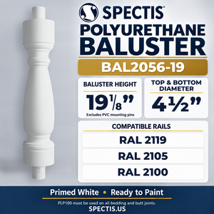 BAL2056-19 Spectis Polyurethane Baluster — 19 1/8″ H × 4 1/2″ Round; compatible rails: RAL 2119, RAL 2105, RAL 2100