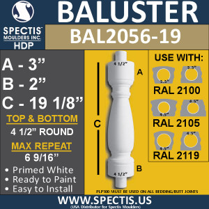 BAL2056-19 Spectis Urethane Railing Baluster 4 1/2" x 19 1/8"