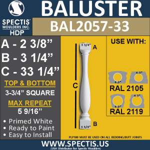 BAL2057-33 Spectis Urethane Railing Baluster 3 3/4" x 33 1/4"