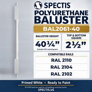 BAL2061-40 Spectis Polyurethane Baluster — 40 1/4″ H × 2 1/2″ Square; compatible rails: RAL 2110, RAL 2104, RAL 2102