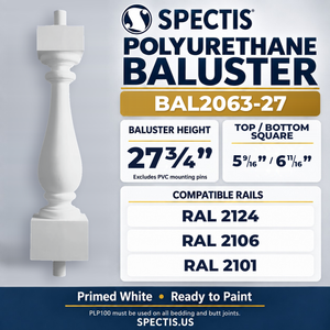 BAL2063-27 Spectis Polyurethane Baluster — 27 3/4″ H, 5 9/16″ / 6 11/16″ Square Ends; compatible rails: RAL 2124, RAL 2106, RAL 2101