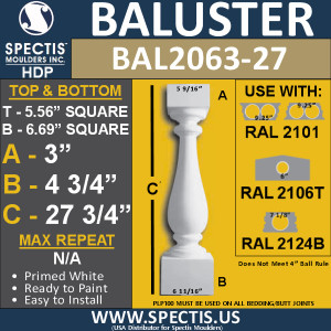 BAL2063-27 Spectis Urethane Railing Baluster 5 9/16" x 27 3/4"