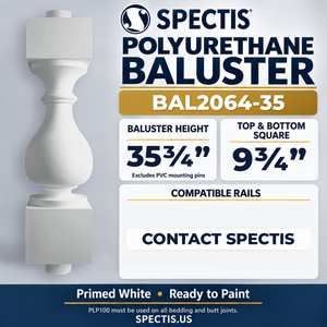 BAL2064-35 Spectis Polyurethane Baluster — 35 3/4″ H × 9 3/4″ Square; compatible rails: Contact Spectis for rail selection