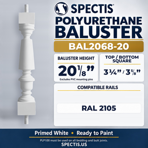 BAL2068-20 Spectis Polyurethane Baluster — 20 1/8″ H, 3 1/4″ / 3 5/8″ Square Ends; compatible rails: RAL 2105