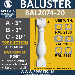 BAL2074-20 Spectis Urethane Railing Baluster 4" x 20"