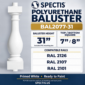 BAL2077-31 Spectis Polyurethane Baluster — 31″ H, 7″ / 8″ Square Ends; compatible rails: RAL 2126, RAL 2107, RAL 2101