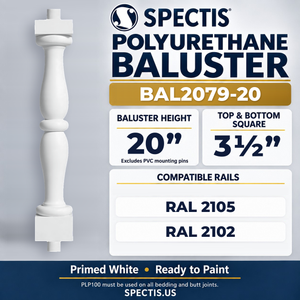 BAL2079-20 Spectis Polyurethane Baluster — 20″ H × 3 1/2″ Square; compatible rails: RAL 2105, RAL 2102
