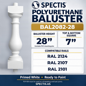 BAL2082-28 Spectis Polyurethane Baluster — 28″ H × 7″ Square; compatible rails: RAL 2124, RAL 2107, RAL 2101
