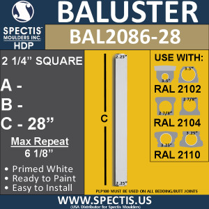 BAL2086-28 Spectis Square Picket Railing Baluster 2 1/4" x 28"