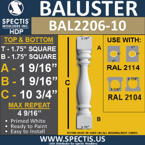 BAL2206-10 Spectis Urethane Railing Baluster 1 3/4" x 10 3/4"
