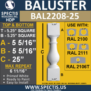 BAL2208-25 Spectis Urethane Railing Baluster 5 1/4" x 25"