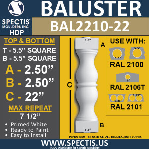 BAL2210-22 Spectis Urethane Railing Baluster 5 1/2" x 22"