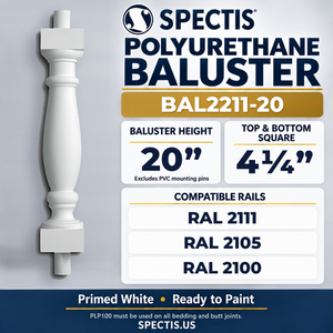 BAL2211-20 Spectis Polyurethane Baluster — 20″ H × 4 1/4″ Square; compatible rails: RAL 2111, RAL 2105, RAL 2100