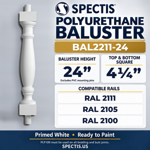BAL2211-24 Spectis Polyurethane Baluster — 24″ H × 4 1/4″ Square; compatible rails: RAL 2111, RAL 2105, RAL 2100