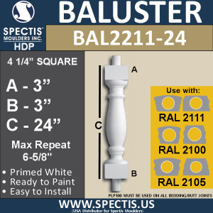 BAL2211-24 Spectis Urethane Railing Baluster 4 1/4" x 24"