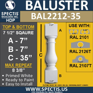 BAL2212-35 Spectis Urethane Railing Baluster 7 1/2" x 35"