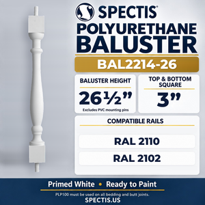 BAL2214-26 Spectis Polyurethane Baluster — 26 1/2″ H × 3″ Square; compatible rails: RAL 2110, RAL 2102