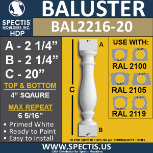 BAL2216-20 Spectis Urethane Railing Baluster 4" x 20"