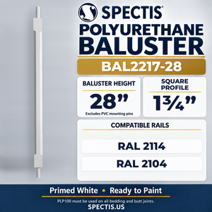 BAL2217-28 Spectis Polyurethane Baluster — 28″ H × 1 3/4″ Square; compatible rails: RAL 2114, RAL 2104