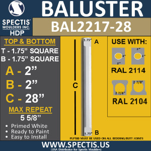 BAL2217-28 Spectis Urethane Railing Baluster 1 3/4" x 28"