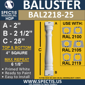 BAL2218-25 Spectis Urethane Railing Baluster 4" x 25"
