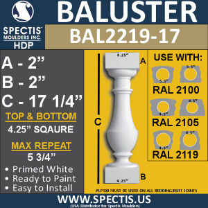 BAL2219-17 Spectis Urethane Railing Baluster 4 1/4" x 17 1/4"