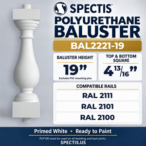 BAL2221-19 Spectis Polyurethane Baluster — 19″ H × 4 13/16″ Square; compatible rails: RAL 2111, RAL 2101, RAL 2100