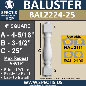 BAL2224-25 Spectis Urethane Railing Baluster 4" x 25"