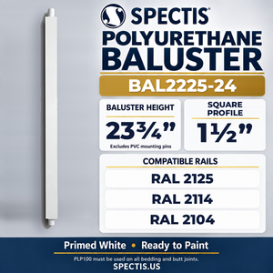 BAL2225-24 Spectis Polyurethane Baluster — 23 3/4″ H × 1 1/2″ Square; compatible rails: RAL 2125, RAL 2114, RAL 2104