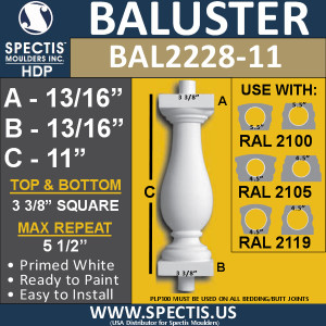 BAL2228-11 Spectis Urethane Railing Baluster 3 3/8" x 11"