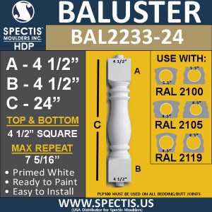 BAL2233-24 Spectis Urethane Railing Baluster 4 1/2" x 24"