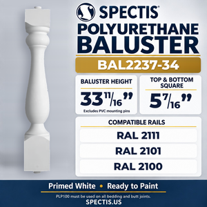 BAL2237-34 Spectis Polyurethane Baluster — 33 11/16″ H × 5 7/16″ Square; compatible rails: RAL 2111, RAL 2101, RAL 2100