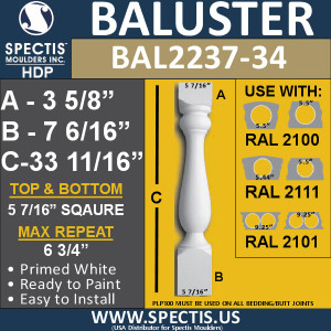 BAL2237-34 Spectis Urethane Railing Baluster 5 7/16" x 33 11/16"