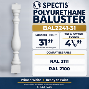 BAL2241-31 Spectis Polyurethane Baluster — 31″ H × 4 1/8″ Square; compatible rails: RAL 2111, RAL 2100