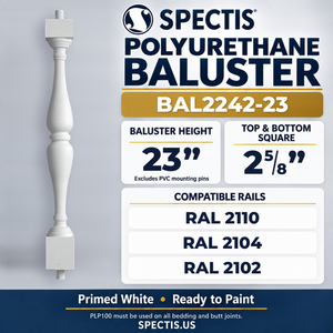 BAL2242-23 Spectis Polyurethane Baluster — 23″ H × 2 5/8″ Square; compatible rails: RAL 2110, RAL 2104, RAL 2102