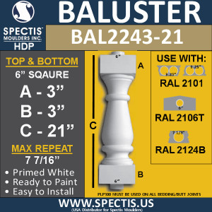 BAL2243-21 Spectis Urethane Railing Baluster 6" x 21"