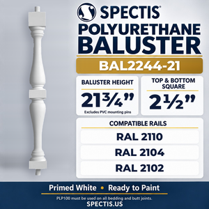 BAL2244-21 Spectis Polyurethane Baluster — 21 3/4″ H × 2 1/2″ Square; compatible rails: RAL 2110, RAL 2104, RAL 2102