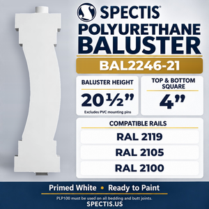 BAL2246-21 Spectis Polyurethane Baluster — 20 1/2″ H × 4″ Square; compatible rails: RAL 2119, RAL 2105, RAL 2100