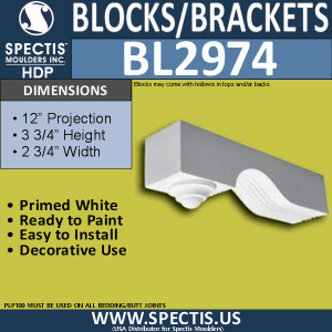BL2974 Eave Block or Bracket 2.75"W x 12"H x 3.75" P