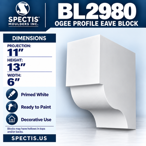 BL2980 Ogee Profile Eave Block 6"W x 13"H x 11"P
