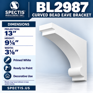 BL2987 Curved Bead Eave Bracket 3.125"W x 9.25"H x 13"P