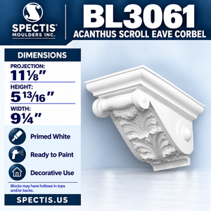 BL3061 Acanthus Scroll Eave Corbel 9.25"W x 5.8125"H x 11.125"P