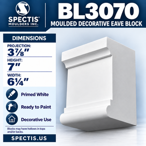 BL3070 Moulded Decorative Eave Block 6.25"W x 7"H x 3.875"P