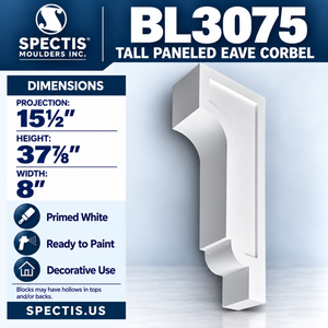 BL3075 Tall Paneled Eave Corbel 8"W x 37.875"H x 15.5"P