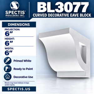BL3077 Curved Decorative Eave Block 6"W x 6"H x 6"P